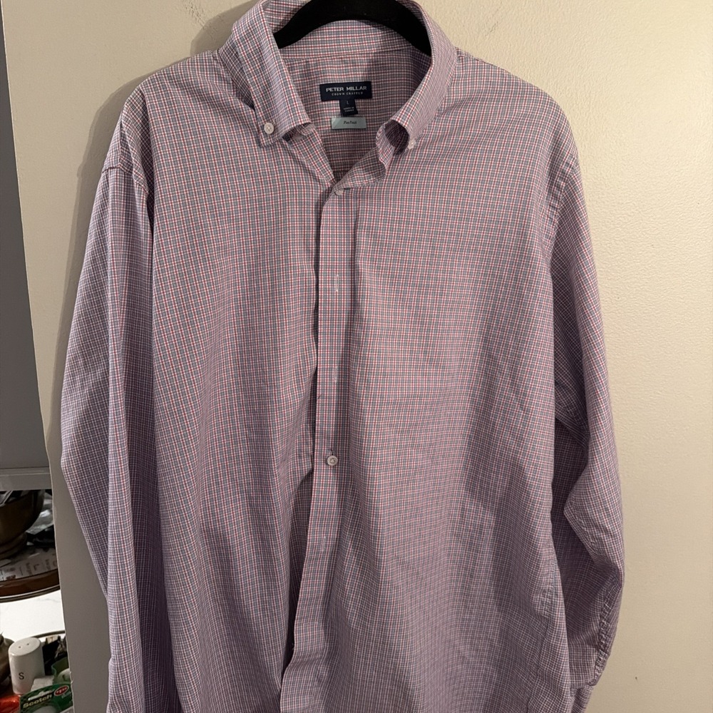 Peter Millar Crown Crafted Button Down Shirt Men's Size Large Flex Finish Plaid